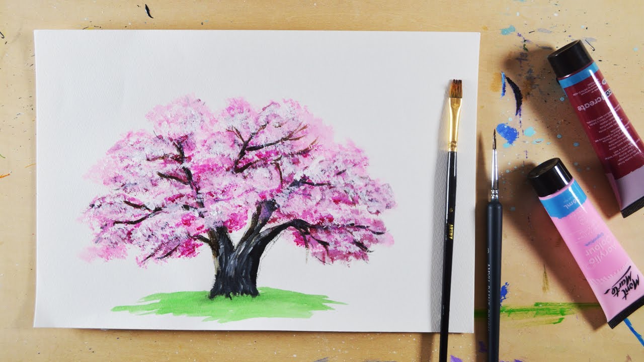 入門編 アクリル絵の具を使用した 桜 の描き方 初心者が簡単に絵を描く方法 68 Youtube