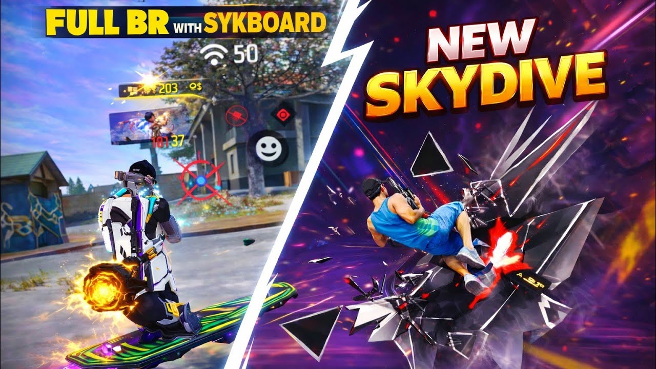 Insane Skydiving Spinning 🤯 | New Skyboard Challenge in BR ☠️🔥#freefire #skyboard  #mahigamingff3