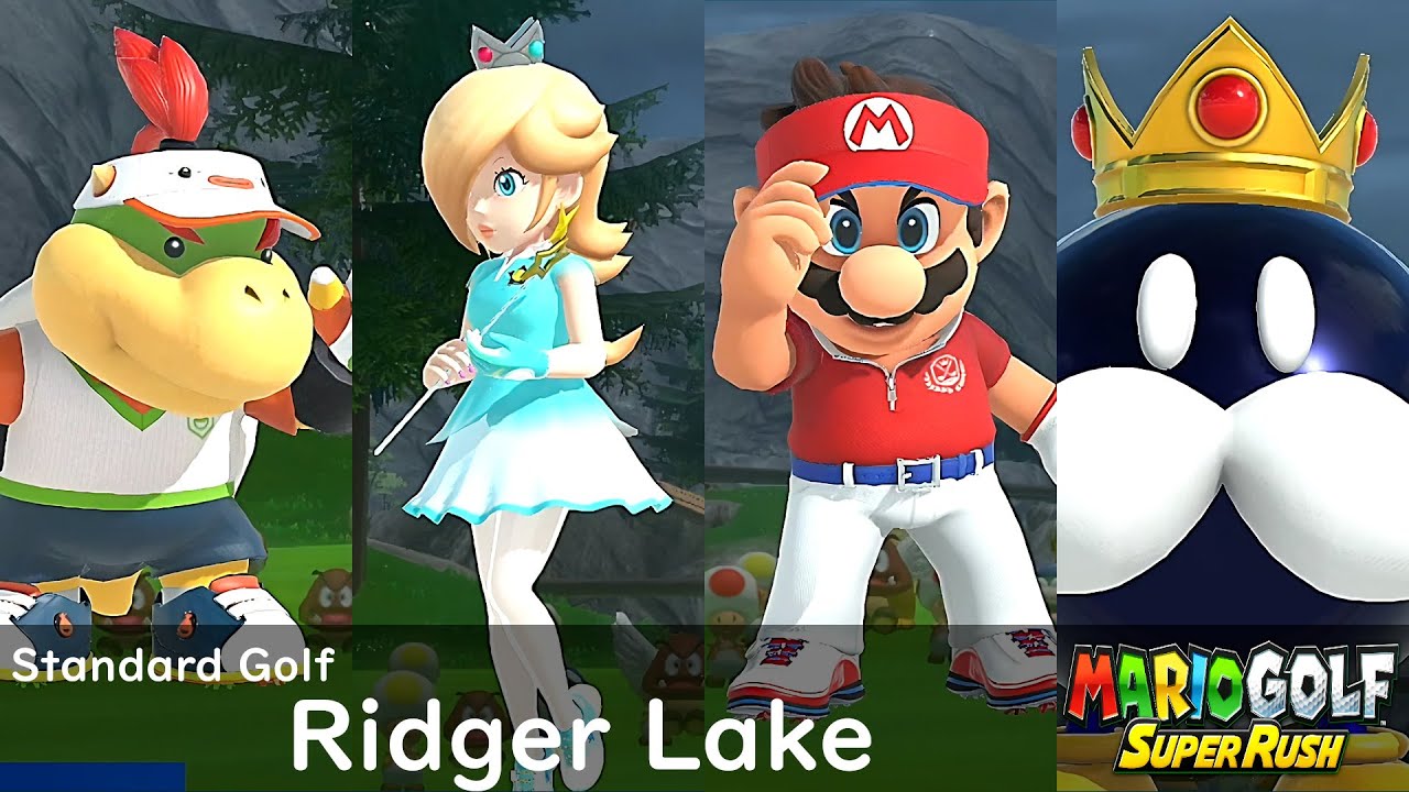 Mario Golf Super Rush Bowser Jr vs Rosalina vs Mario vs King Bob omb in Ridger Lake