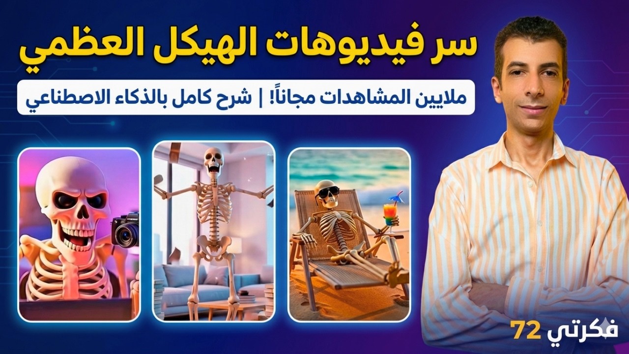 سر ملايين المشاهدات: تصميم فيديوهات الهيكل العظمي بالذكاء الاصطناعي مجاناً 100% 💀🔥