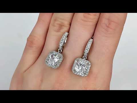 Срібні сережки підвіски БС2168 розмір 27х11 мм вставка білі фіаніти вага 5.91 г, видео 1