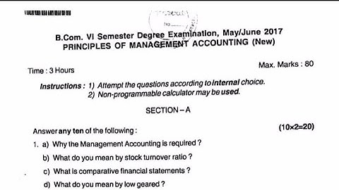 Principles of Management Accounting B.com 6th Semester Question Paper Year 2017 Bijapur University