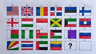 Gambar Bendera Berinisial A-Z - Menggambar Bendera (V) || Drawing