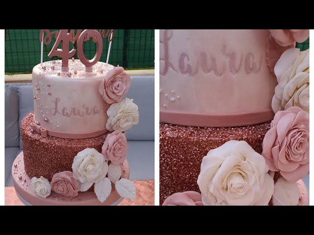 Idea Torta scenografica per compleanno di 40 anni. Cake shimmer & sparkle -  glitter - chic cake idea 