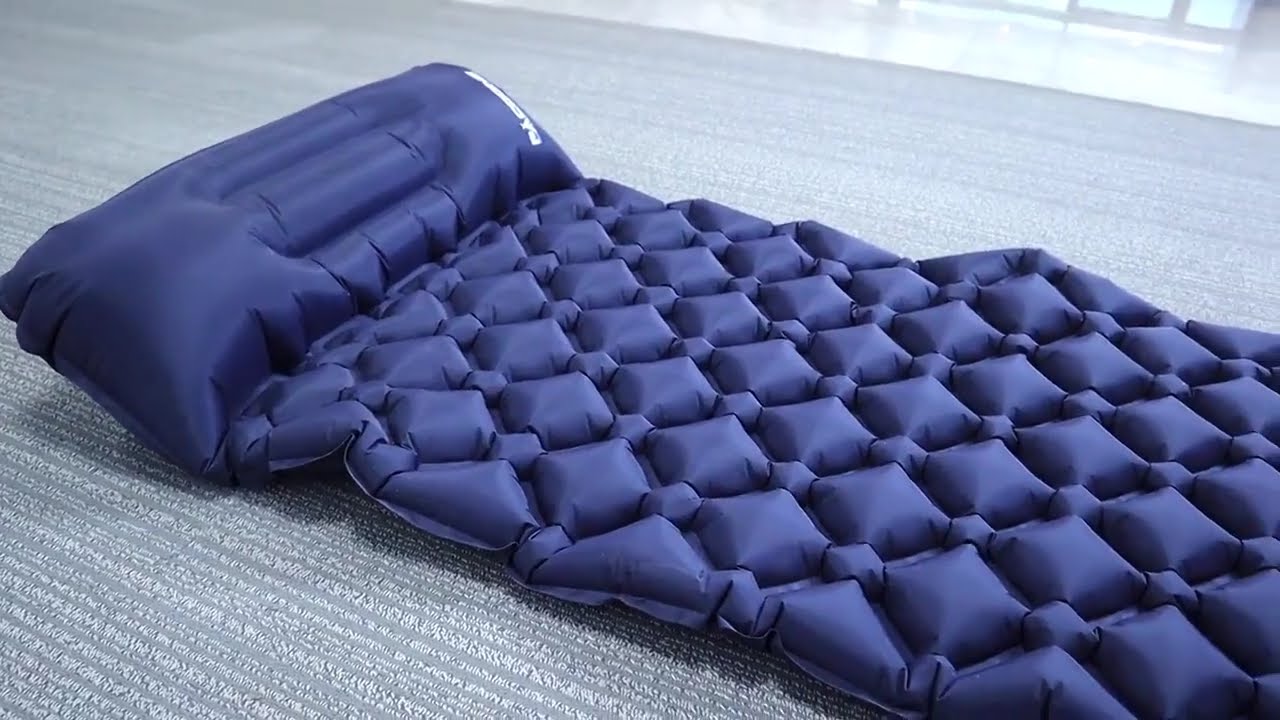 Outdoor Camping Inflatable Mattress Sleeping Pad With Pillows Ultralight Air Mat Built In Inflator