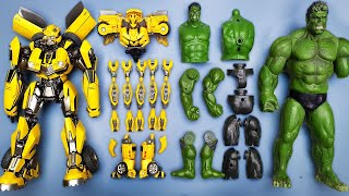 New Transformers BUMBLEBEE &amp; Marvel HULK Assembling - Robot Car Toys Crash Test (Stopmotion Cartoon)