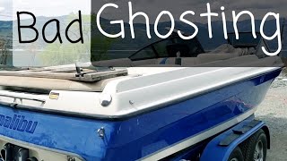 Malibu - Naked - Ghosting in gelcoat. Boats win sometimes. Oxidation removal.