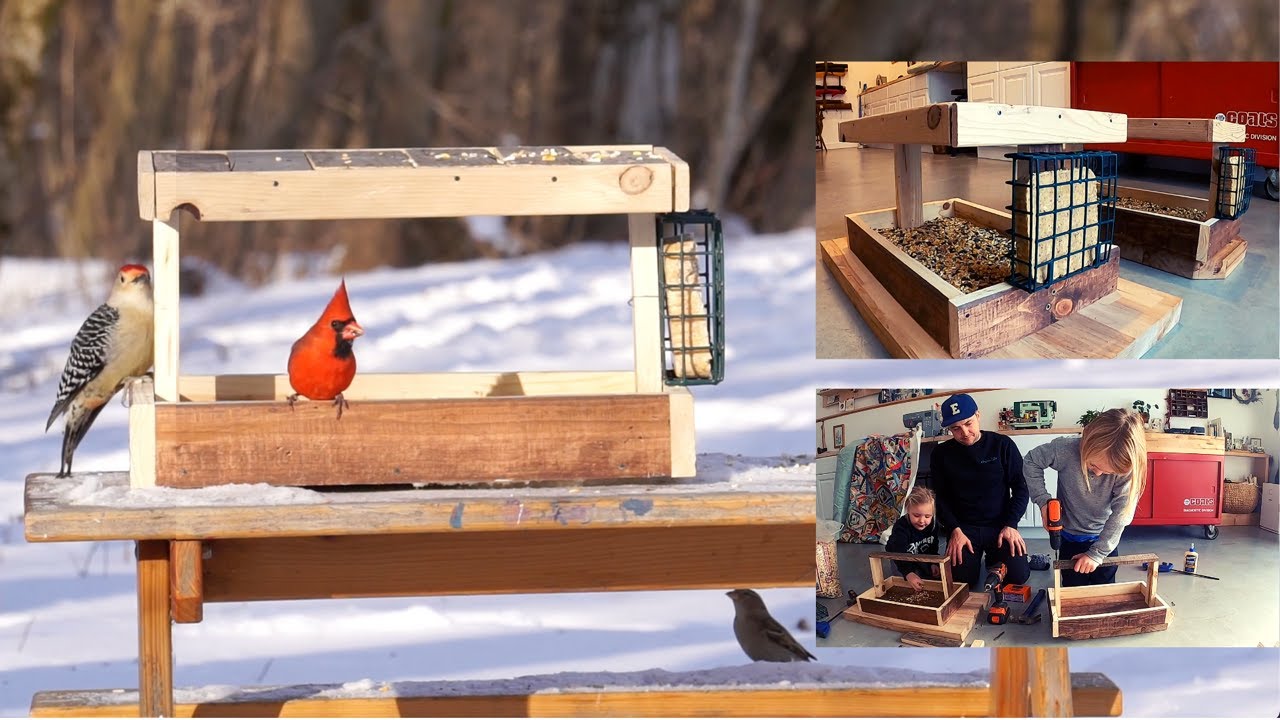 Rustic Bird Feeders with Suet Cage - Building Pallet Board Bird Feeders with Kids - 3 Acre Homestead