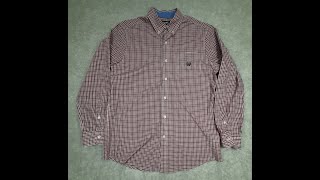 CHAPS Men's Button Up Shirt Medium Regular Long Sleeve Maroon & White Plaid 0080