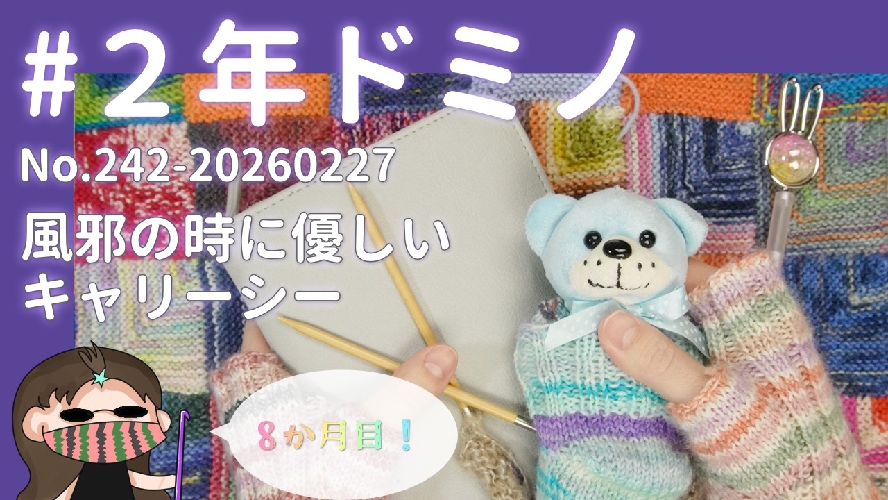 【242#2年ドミノ】2月27日ドミノ編み←風邪の時はキャリーシーが優しくて良い