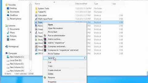 How to create shortcut for Microsoft Paint on Windows 8 desktop?