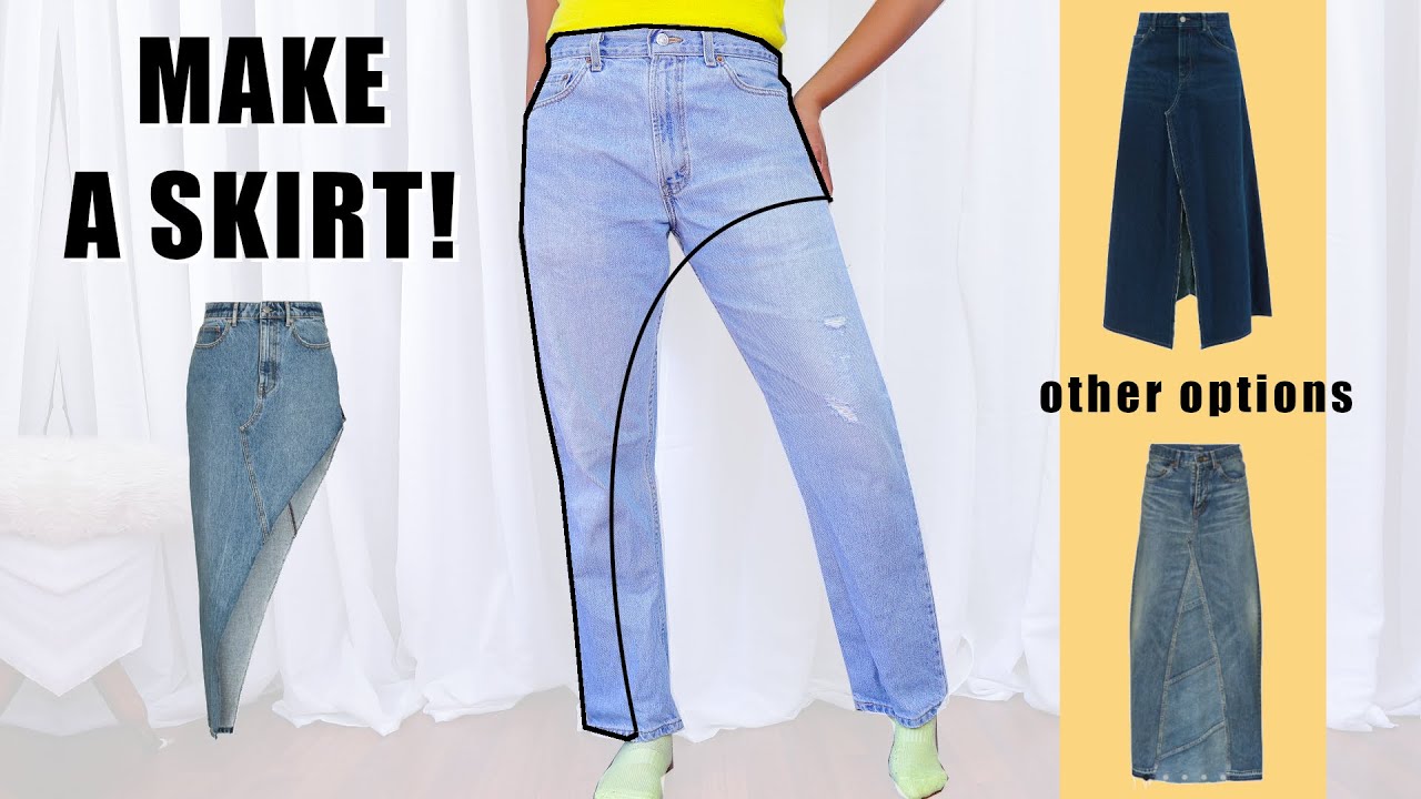 How To Remake Jeans Into A Skirt EASY! - YouTube