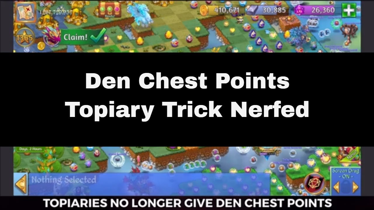 Merge Dragons Den Chest Point Trick Using Topiaries No Longer Works