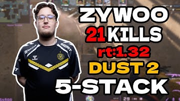 21 KILLS ZywOo rt:1.32 5-STACK l EU FACEIT RANKED (dust2) | #cs2 #pov
