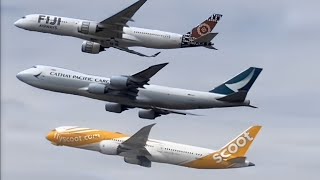 Airplanes overtake each other when taking off