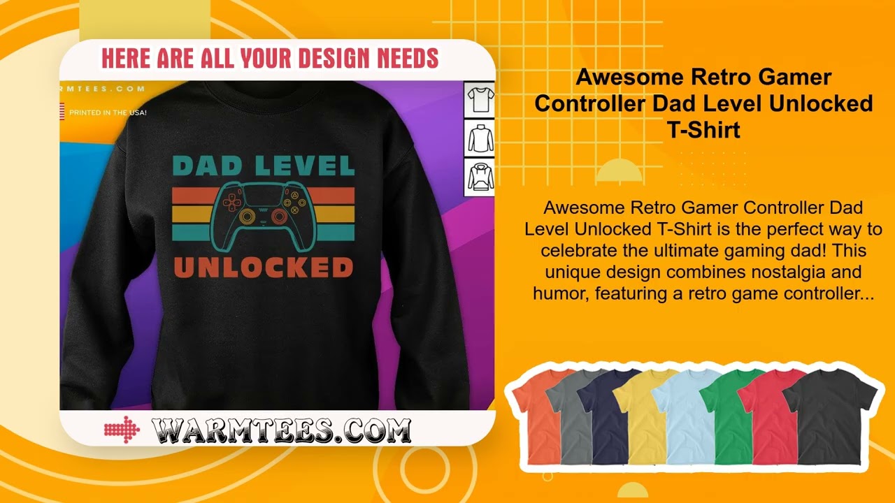 Awesome Retro Gamer Controller Dad Level Unlocked T-Shirt