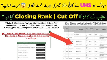 UHS MBBS 3rd College Wise Merit List 2025-26 | UHS Closing Aggregate | UHS expected 4th Merit list