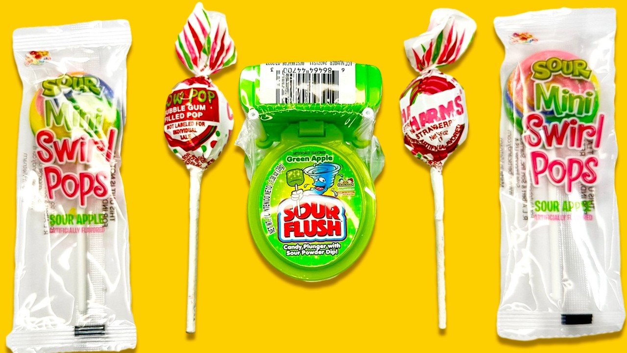 SOUR Candy Unwrapping ASMR 🍬 No Talking | Mini Swirl Pops + Sour Flush