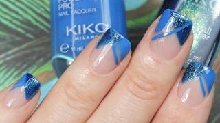Easy Blue Nails | Chevron French Tip Nail Art | Simple Two Colors Nail Tutorial
