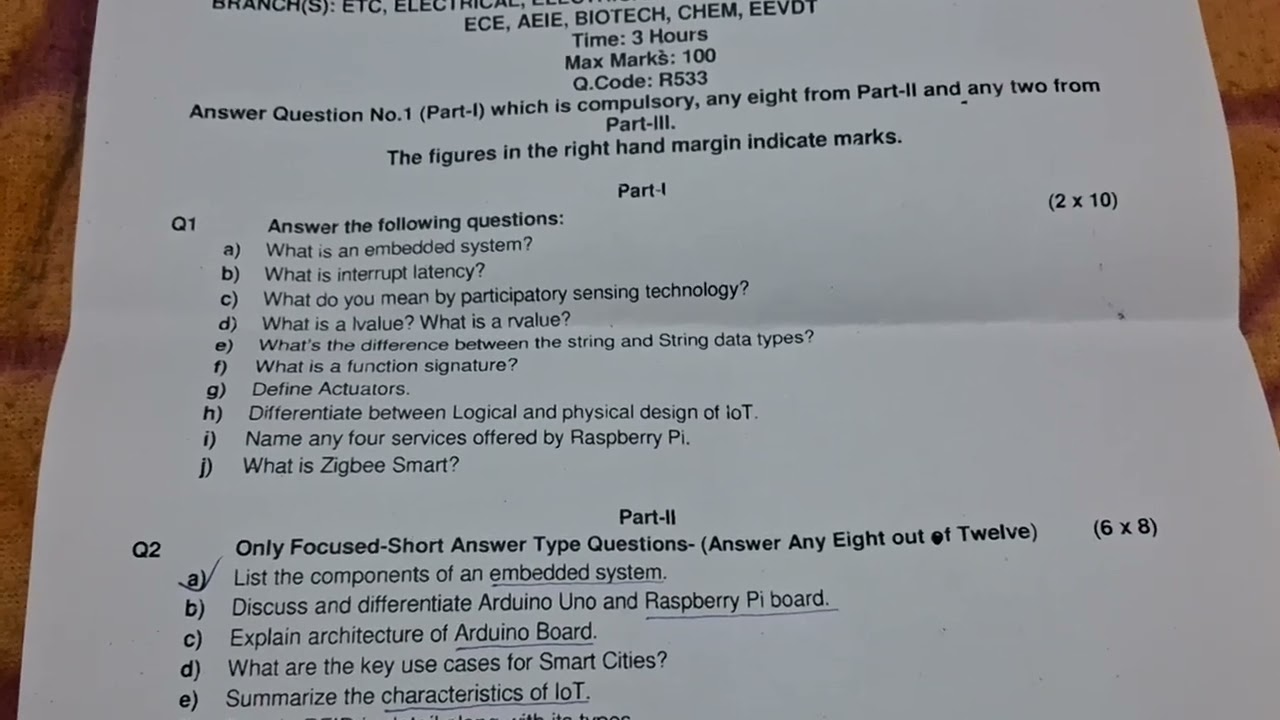 Internet of things question paper 3rd semester btech mechanical engineering 2025 exam