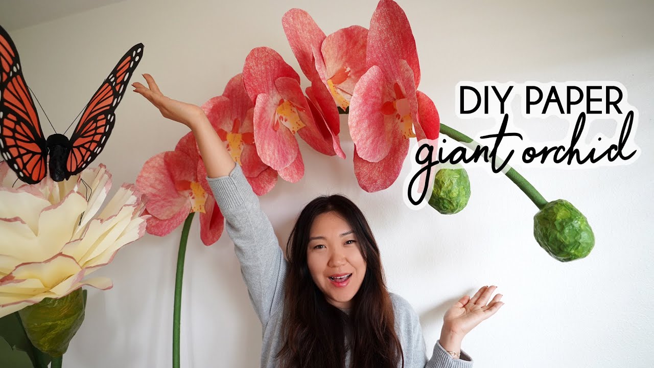 DIY Giant Paper Orchid 💕 How to make the stand, stem and #paperflower for a backdrop