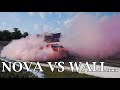 Chevrolet Nova Hits Wall in Burnout Contest = Brutal....