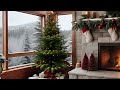 Cozy, Relaxing, Christmas Music With A Fireplace And Winter Mountain View