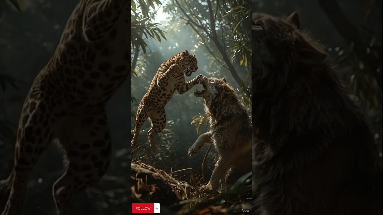 Leopard vs Wolf – AI Cinematic Wildlife Fight 