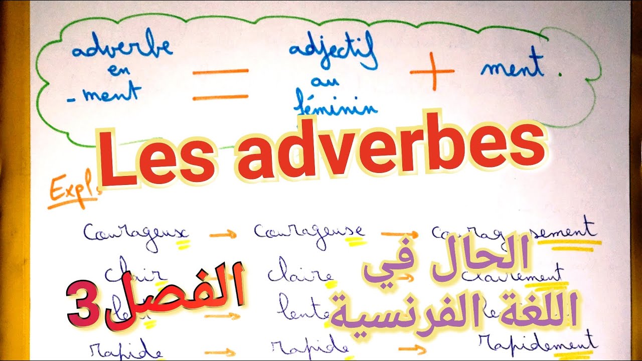 Les adverbes/الحال في اللغة الفرنسية بأسهل قانون+الحالات الخاصة👌للفصل3:كيف تطرح في الفرض و الاختبار