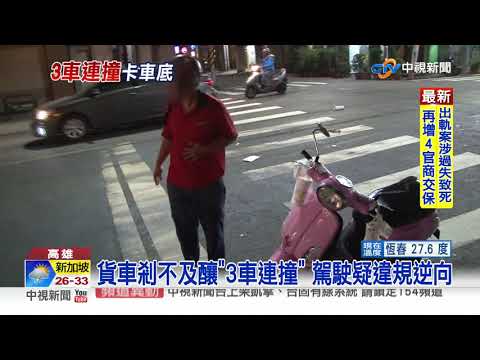 驚險瞬間!2機車互撞小貨車輾過 騎士卡車底2人傷│中視新聞 20210410