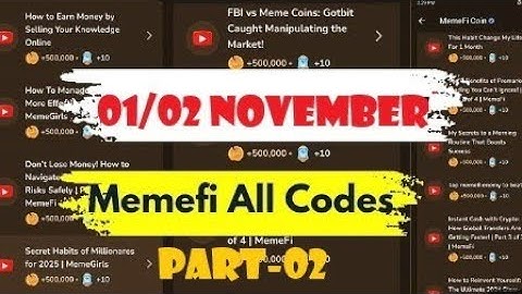 Memefi all video codes. Part-2 | Memefi secret task code |memefi youtube video code|