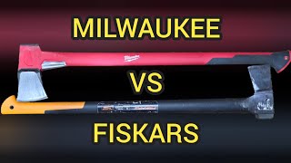 Milwaukee 36" splitter tested and compared to Fiskars X27 36" axe #firewood #new #best Fiskar Splitting Axe 36