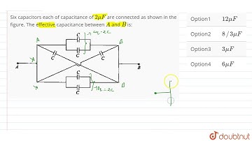 Six capacitors each of capacitance of 2muF are connected as shown in the figure. The effective c...