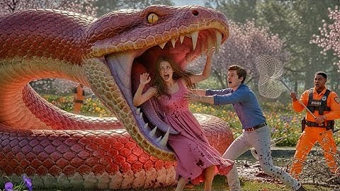 A giant python tries to swallow a young girl, but a brave man jumps in to save her! 😱🔥 