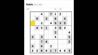 New York Times Sudoku Hard for June 1, 2024.  Me solving without pencil markings