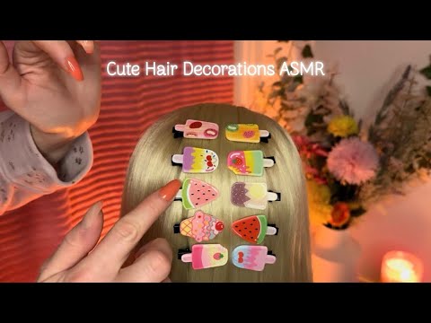ASMR Whispered Hair Brushing & Accessories/Decorations | Light Tapping with Nails & Hair Sounds