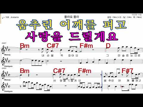 몰라요몰라  진시몬   가수처럼 엠알로  악보  노래 하기  남 원키  여자  F#m