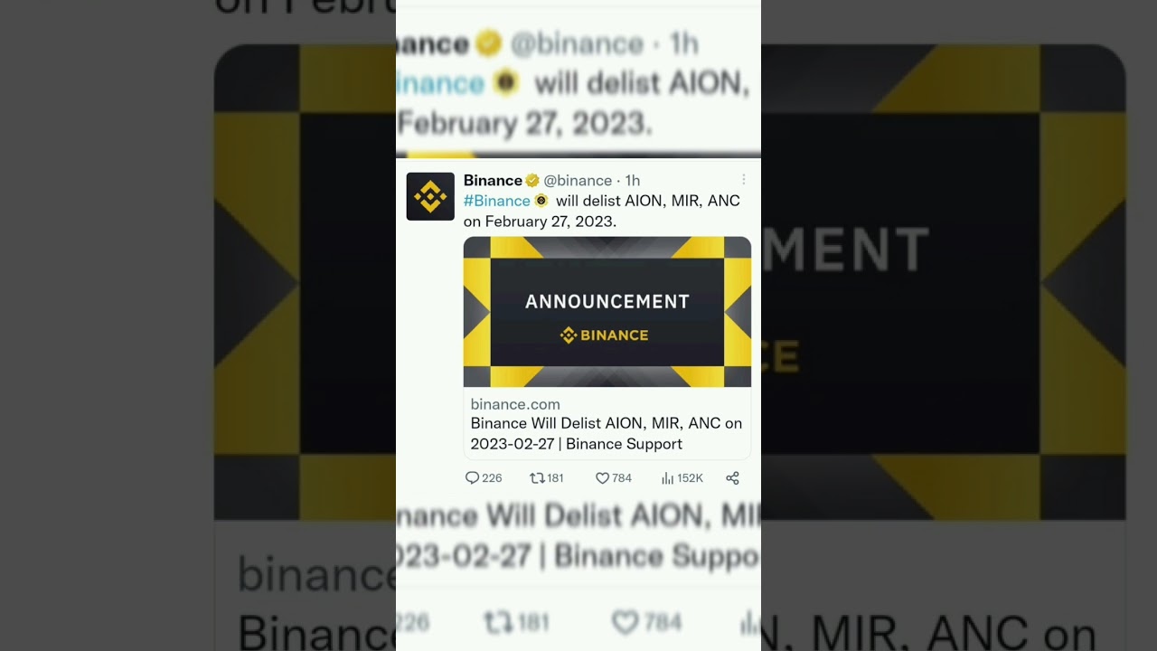 binance delisting coins AION MIR ANC 