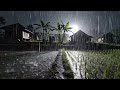 Heavy Rain on Flooded Rice Fields Near Rural Houses for Relaxation and Calm Night Sleep 12