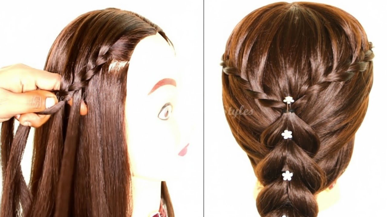 Простая прическа с французской косой и хвостом для индийской свадьбы, праздников/легких свадебных...