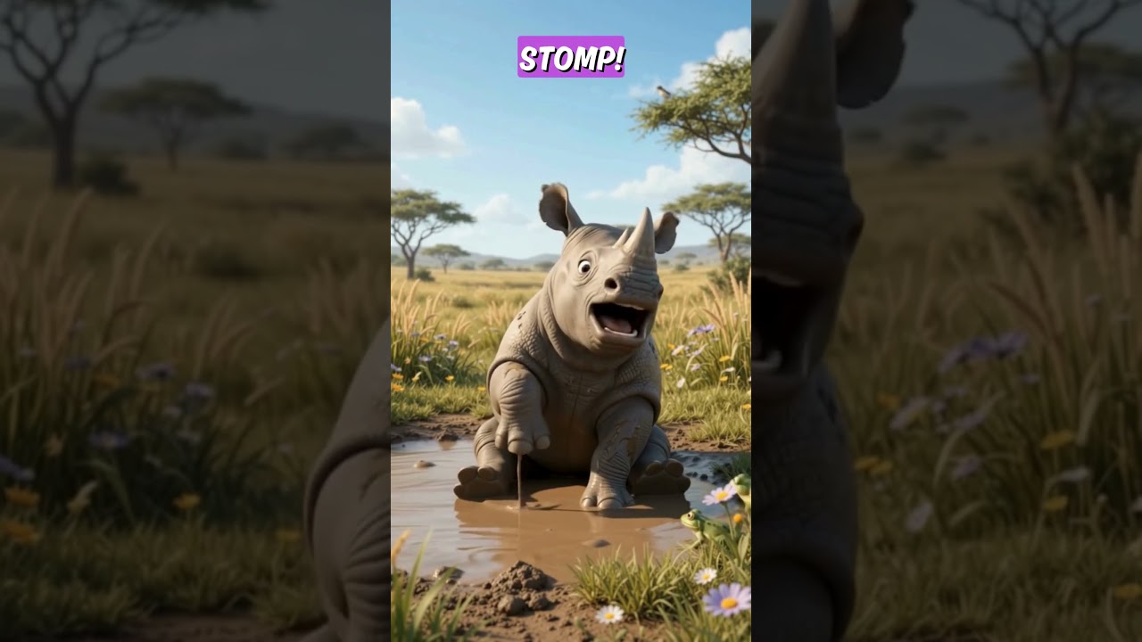 Rhinoceros Muddy Splash Adventure  Fun Animal Rhyme for Kids #AnimalRhyme #KidsSongs