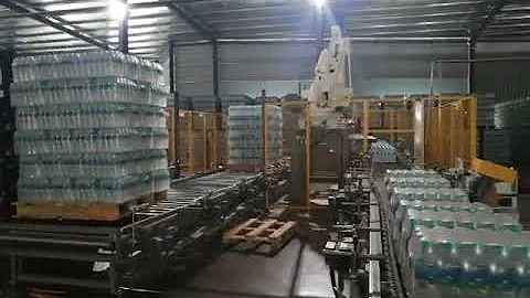Fully automatic robot palletizing system for bottled water production line