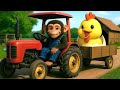 Working With Tractor, Monkey Farmer Harvests Straw To Make Nests For Chickens -Farm Work |Echo Toon