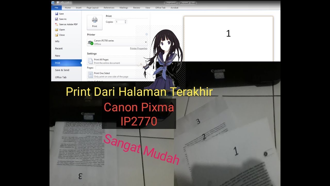 Cara setting print dari halaman terakhir canon pixma ip2770 youtube