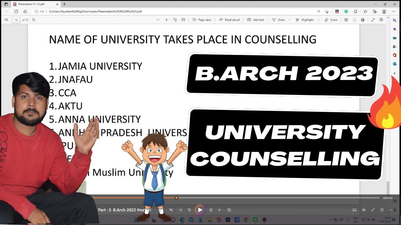 Admission Process UNIVERSITY COUNSELLING Part-3  B Arch- 2023 