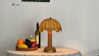 2700K Cordless Rechargeable Table Lamp for Restaurant Hotel Living Room Rattan Chargeable Light