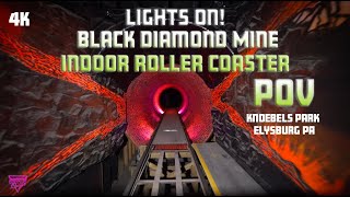 [4K] LIGHTS ON Black Diamond Mine  POV Indoor Roller Coaster Front Row View at Knoebels