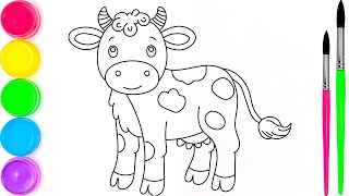 Cow Coloring Page for Kids | Fun Farm Animal Coloring Video with Easy Drawing and Art