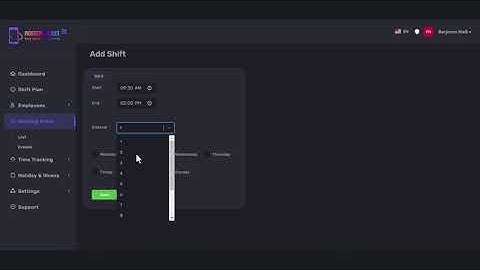 Rosterrocket.de - Insert shifts at working area