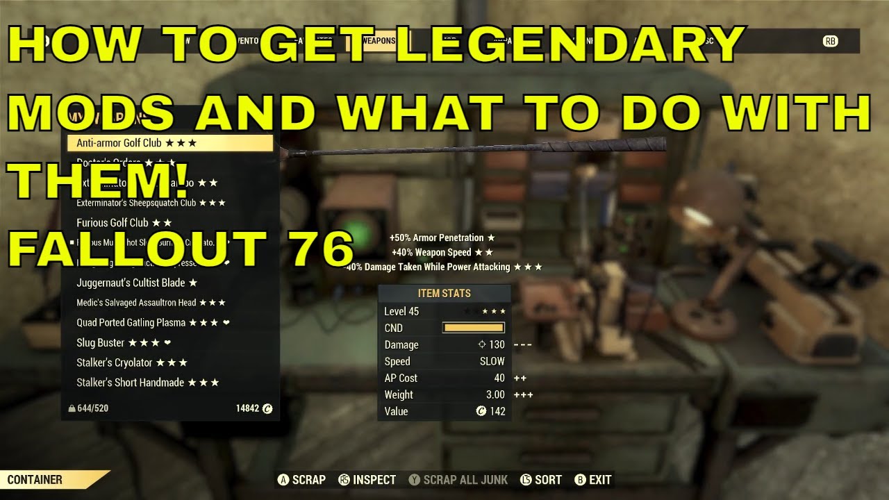 Unlocking Epic Mods By Demolishing Legendary Items In Fallout 76 - YouTube